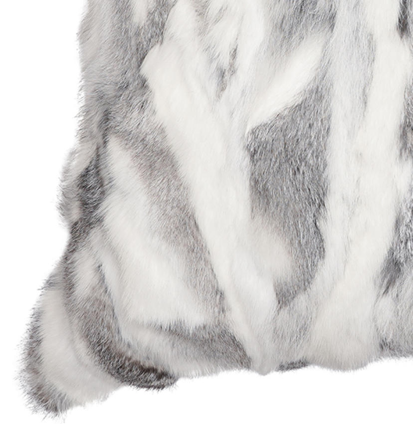 Grey Patch Rabbit Fur Pillow - Thumbnail 4