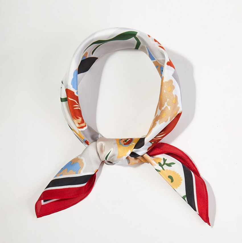 Geo Floral Printed Satin Bandana Scarf