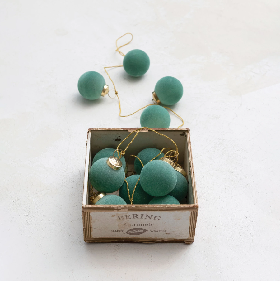 Mint Flocked Glass Ball Ornament Garland - 13 Hub Lane   |  Christmas Garlands