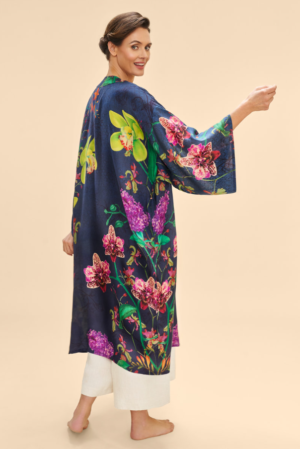 Exotic Evening In Ink Kimono Gown