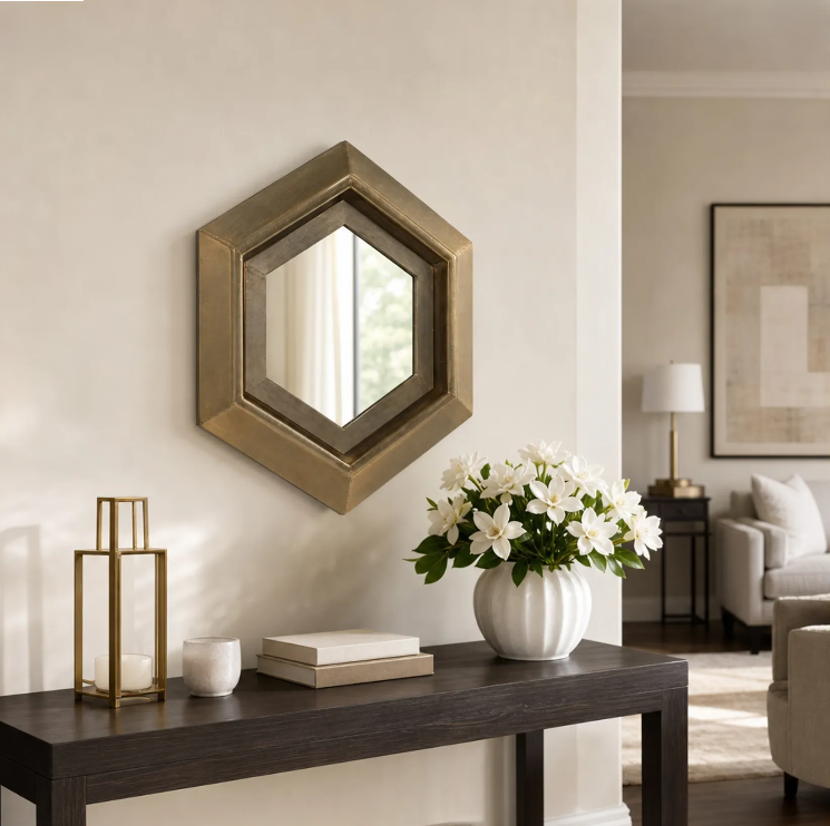 Warwin Champagne Clad Hexagon Mirror