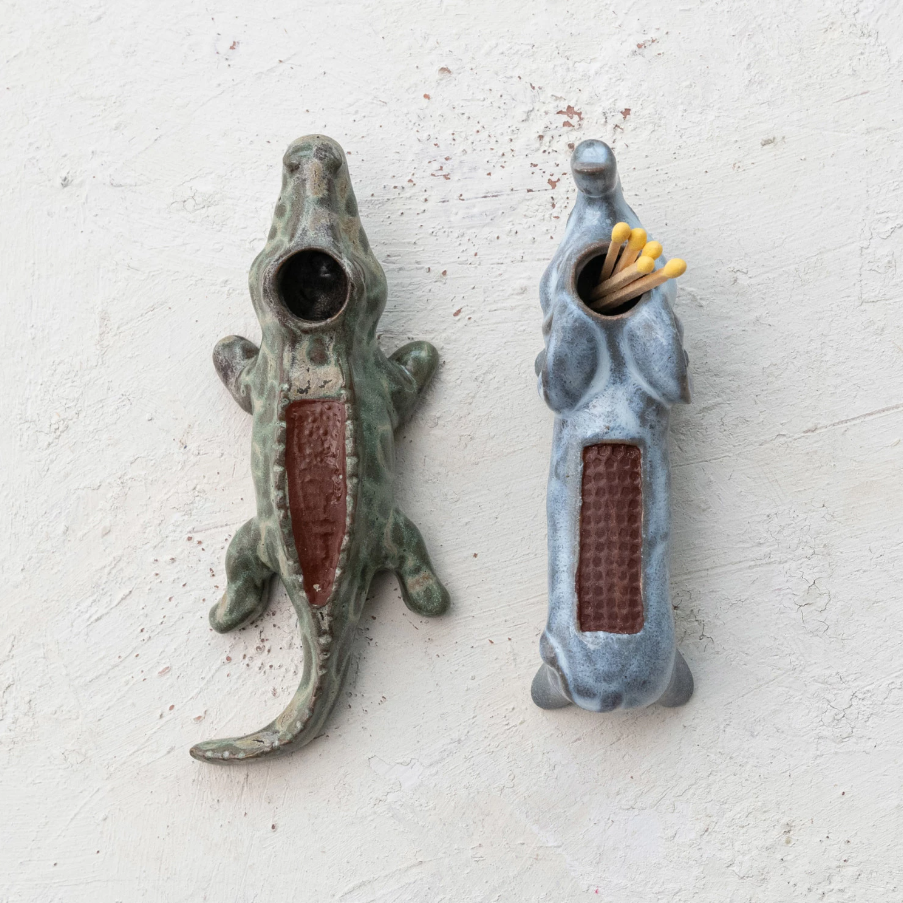 Stoneware Alligator Match Holder w/ Striker