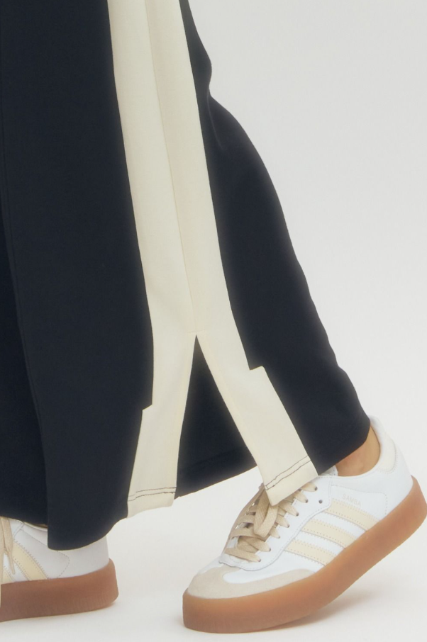 Contrast Knit Pants, Black