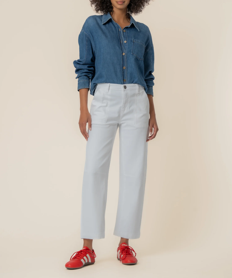Kut From the Kloth Ashton High Rise Wide Leg Barrel,Optic White