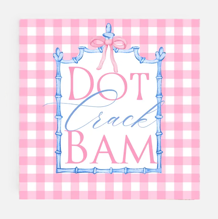 Dot Crack Bam Pink Gingham Mahjong Cocktail Napkins