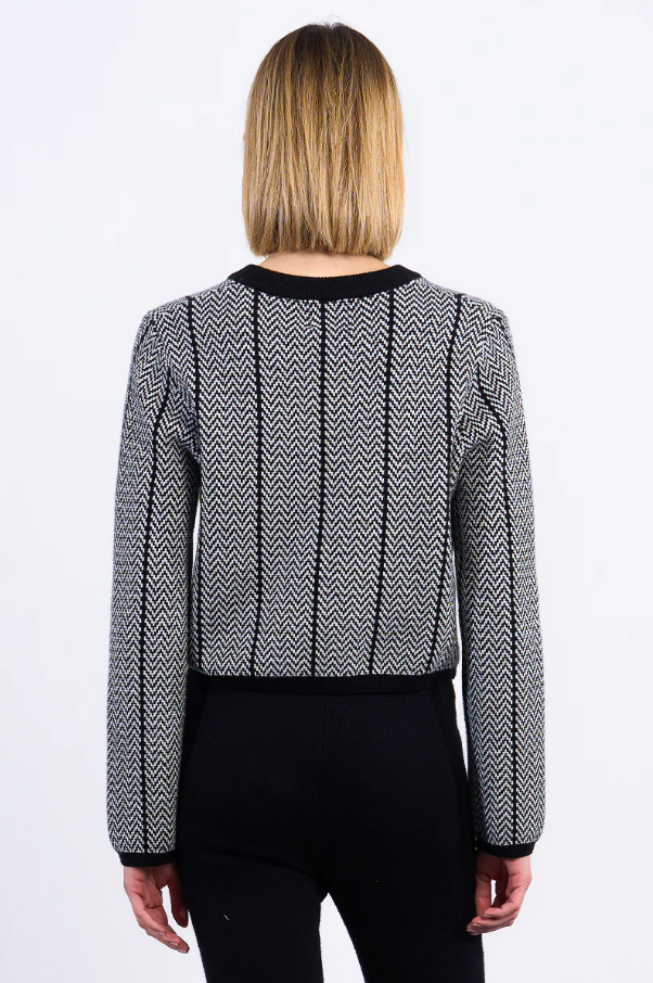 Jacquard Cropped Sweater, Black - 13 Hub Lane   |  Crewneck Sweaters
