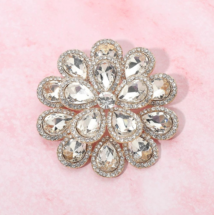 Glass Stone Flower Brooch