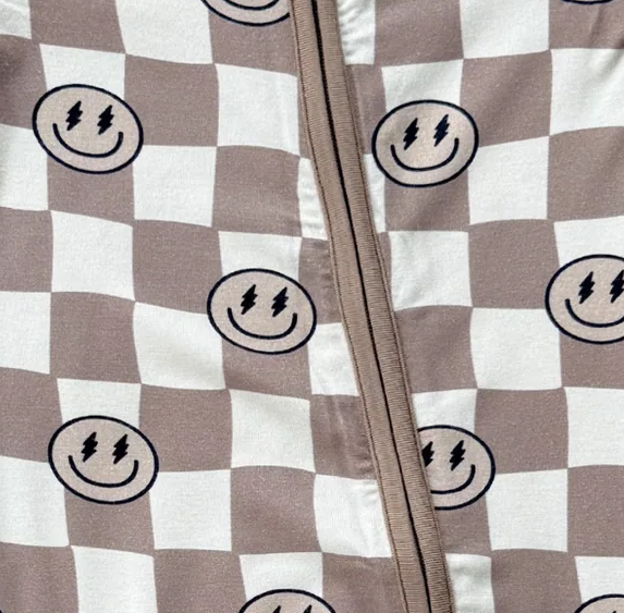 Long Sleeve Zip Romper, Portabella Smiley Check - 13 Hub Lane   |  Rompers