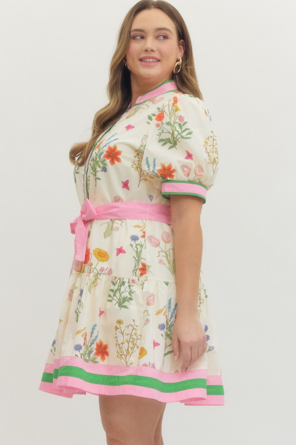 Floral Self-Tie Mini Dress, Cream - 13 Hub Lane   |  