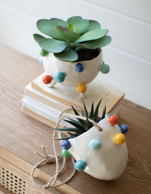 Ceramic Planter w/ Colorful Bubbles