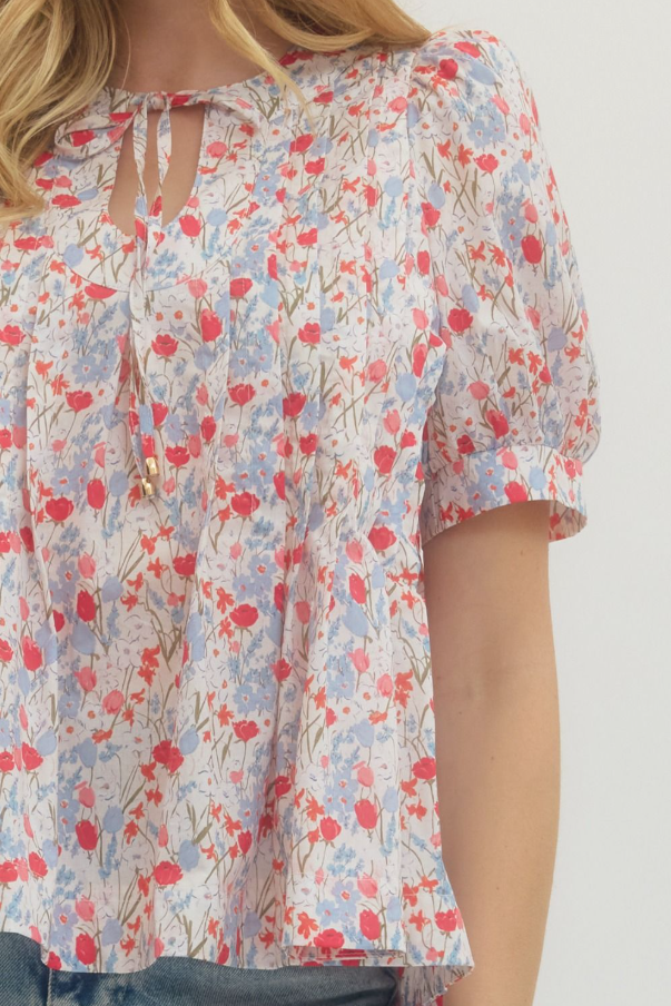 Floral Pin-Tuck Top, Blue - 13 Hub Lane   |  