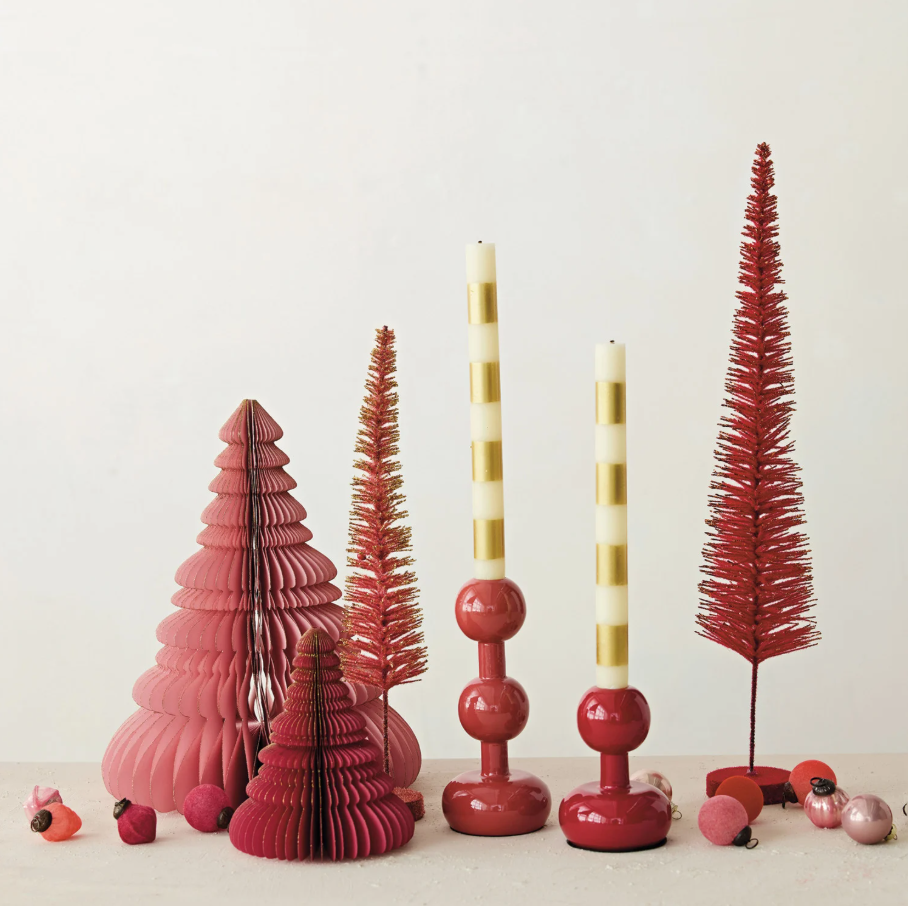 Enameled Metal Ball Taper Holder, Berry Red