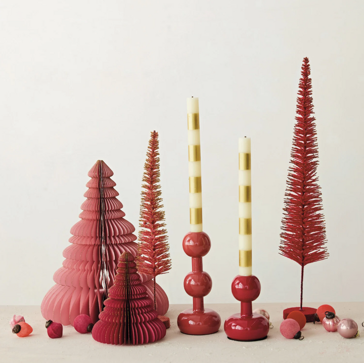 Enameled Metal Ball Taper Holder, Berry Red