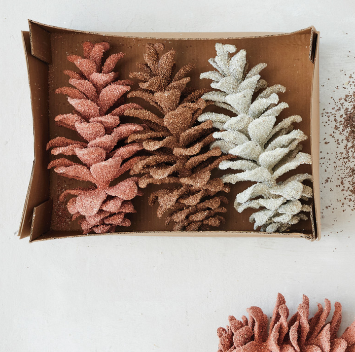 S/3 Faux Pinecones w/ Glitter