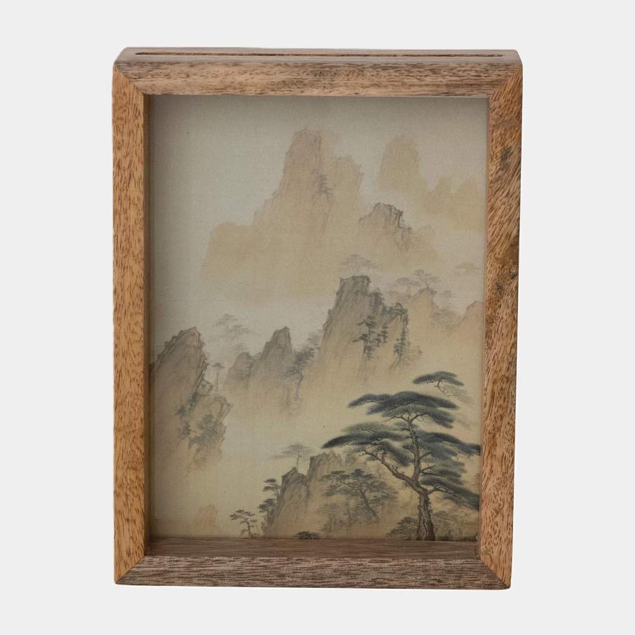 Mango Wood & Glass Floating Two-Sided Photo Frame, Natural - 13 Hub Lane   |  Wooden Frames