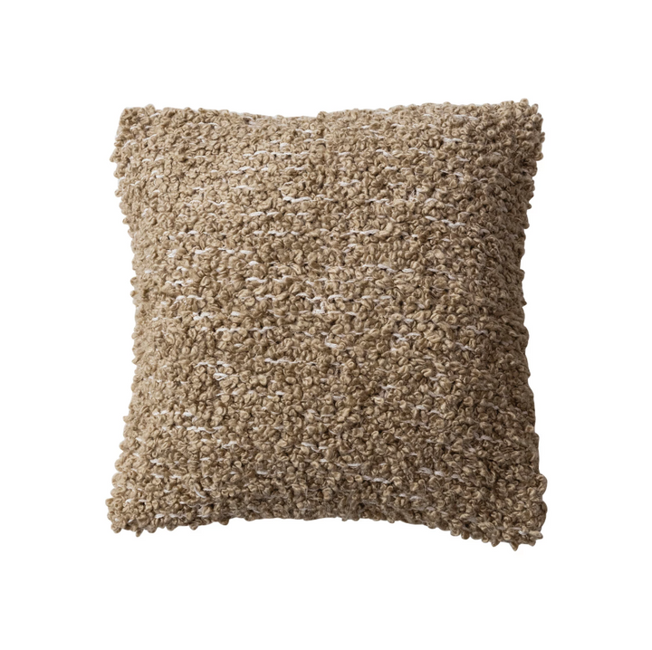 Woven Cotton Blend Bouclé Pillow, Tan