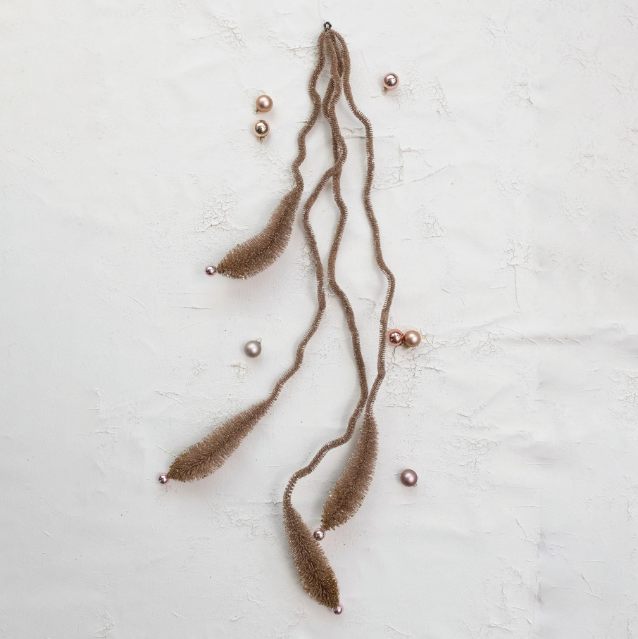 Plastic Bottle Brush & Wire Garland with Balls, Champagne - 13 Hub Lane   |  