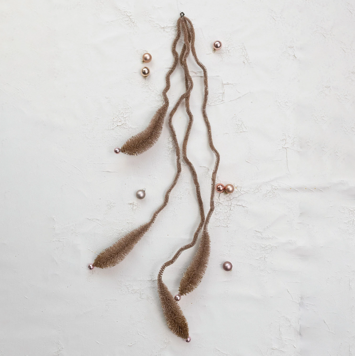 Plastic Bottle Brush & Wire Garland with Balls, Champagne - 13 Hub Lane   |  