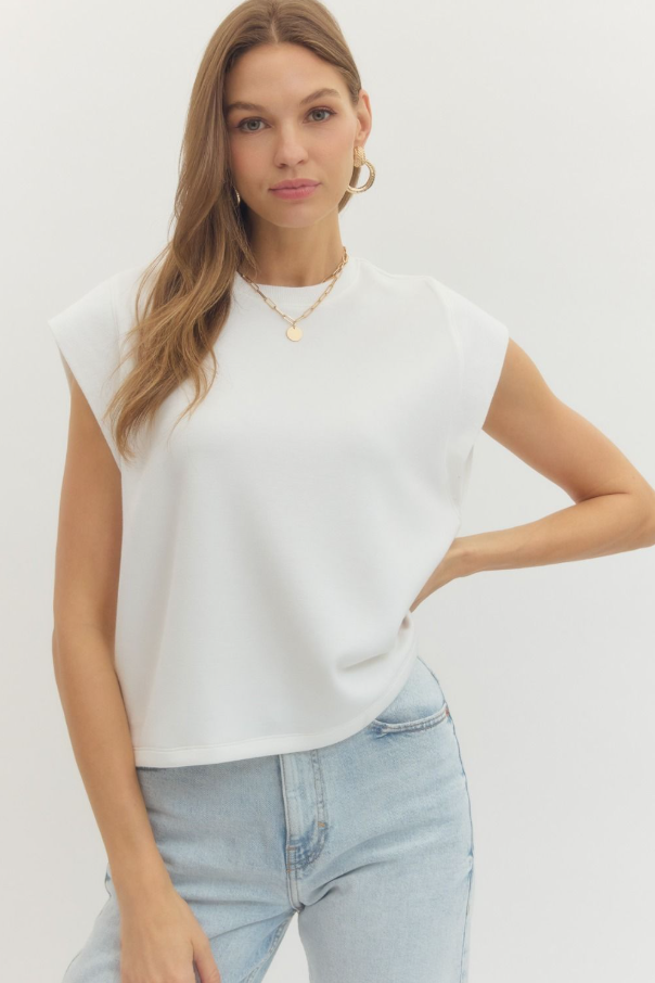 Cap Sleeve Crew Top, Off-White - 13 Hub Lane   |  Cap Sleeve Tees