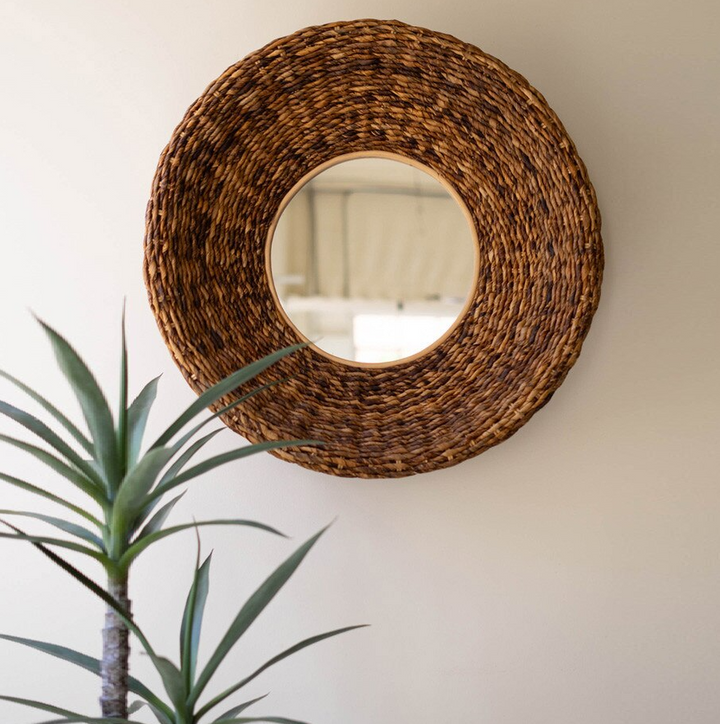 Round Banana Fiber Framed Mirror