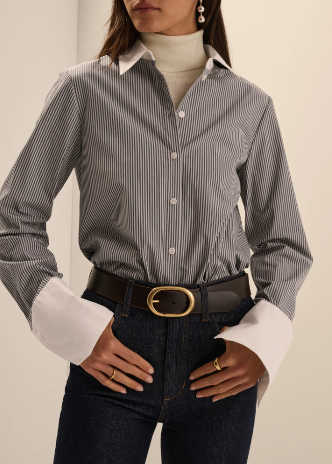The Cuffed Statement Shirt, Charcoal Stripe
