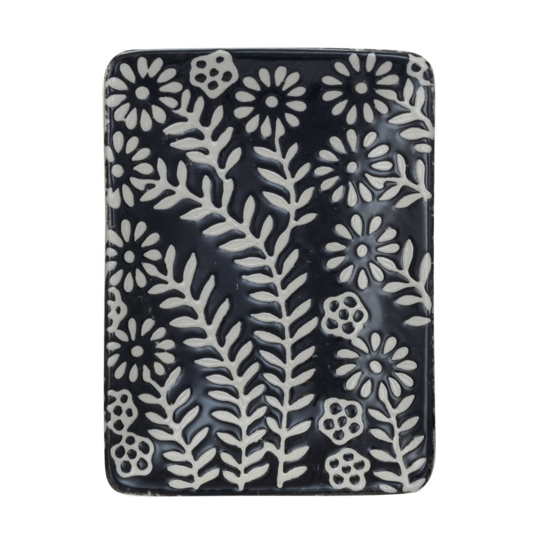 Stoneware Dish w/ Wax Relief Botanicals