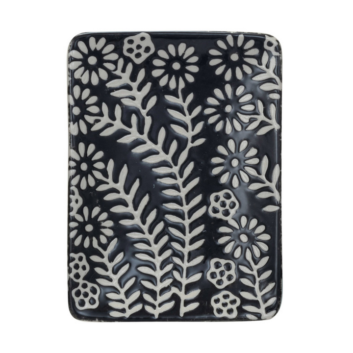 Stoneware Dish w/ Wax Relief Botanicals