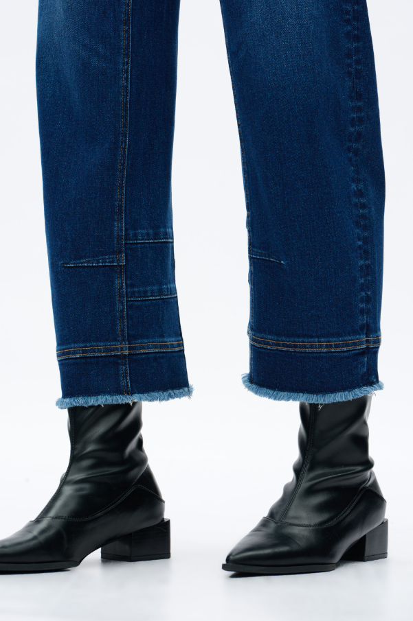 Mid Rise Barrel Jeans, Dark Blue