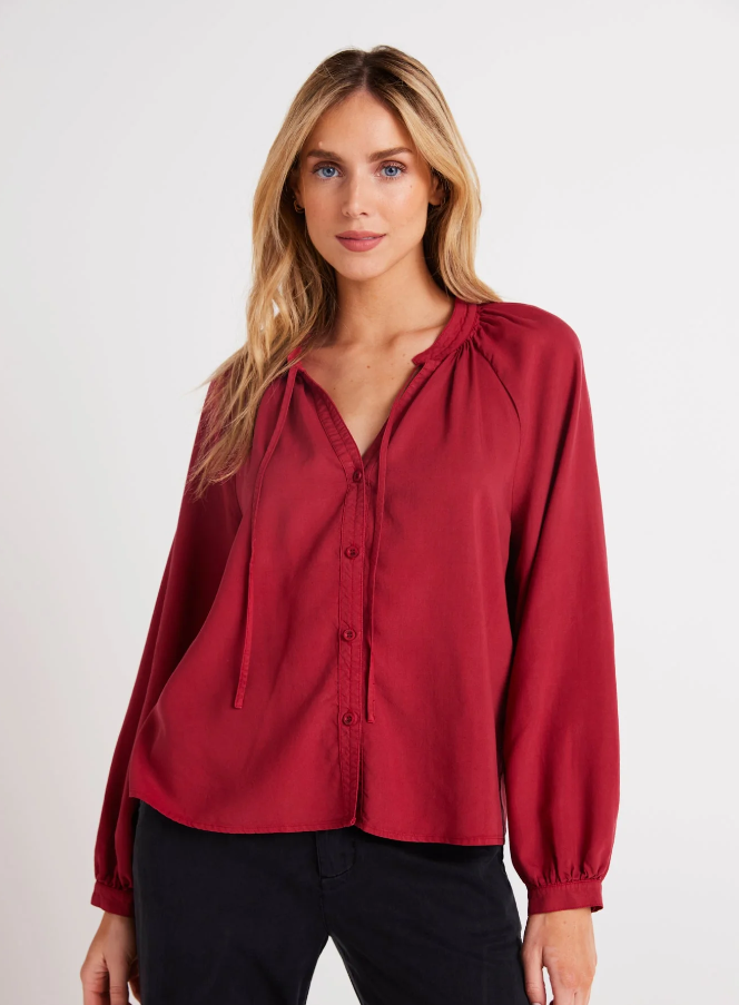 Bella Dahl Full Sleeve Raglan Button Down, Ruby Red