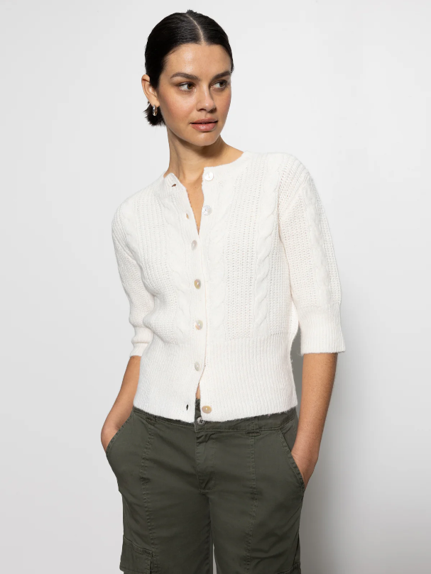 Fuzzy Cable Cardi, Light Oat