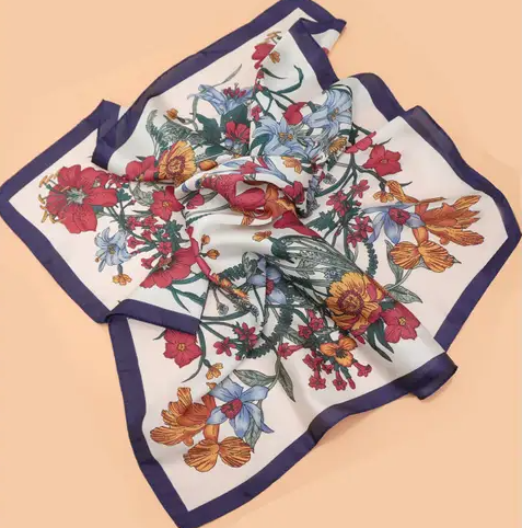 Large Floral Print Bandana Scarf, Off-White - 13 Hub Lane   |  Bandanas