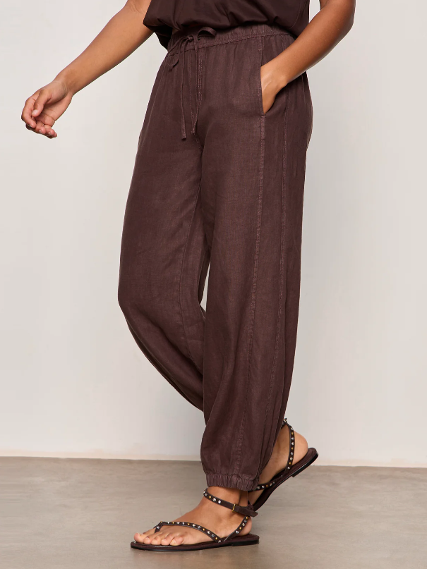 Melody Micro Linen Balloon Pants, Rich Soil