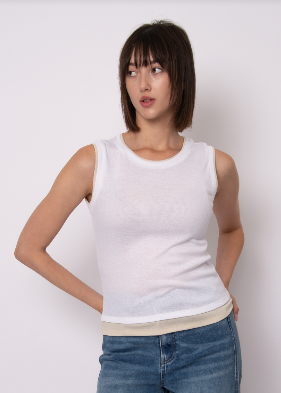 Layla Double Layer Tank, White & Stone