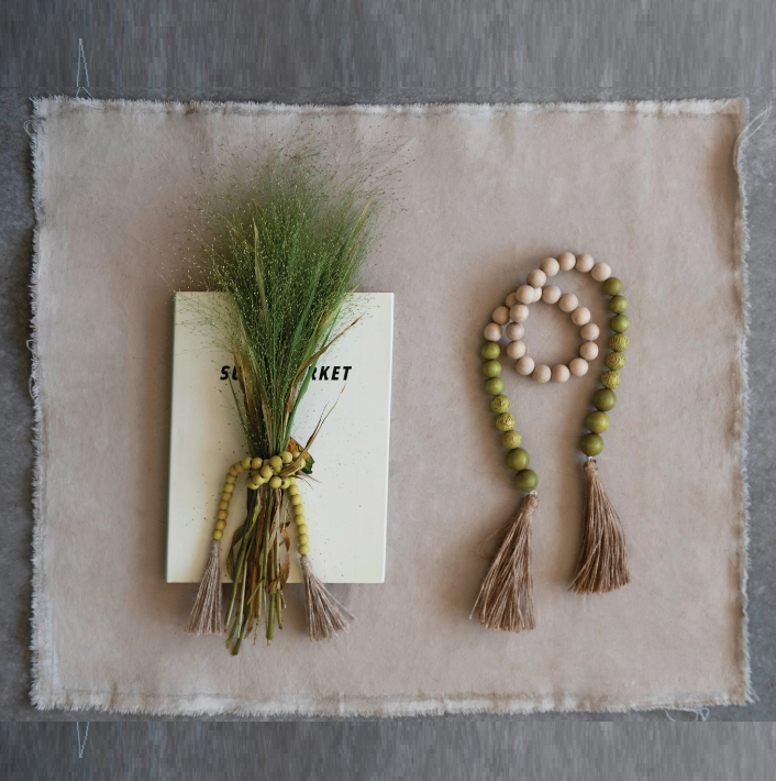 28" Jute & Wood Bead Garland w/ Tassels