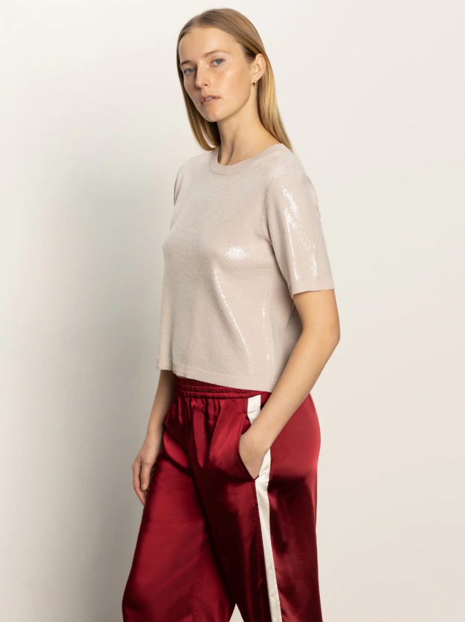 Sparkle Sequin Sweater, Mother of Pearl - 13 Hub Lane   |  Crewneck Sweaters