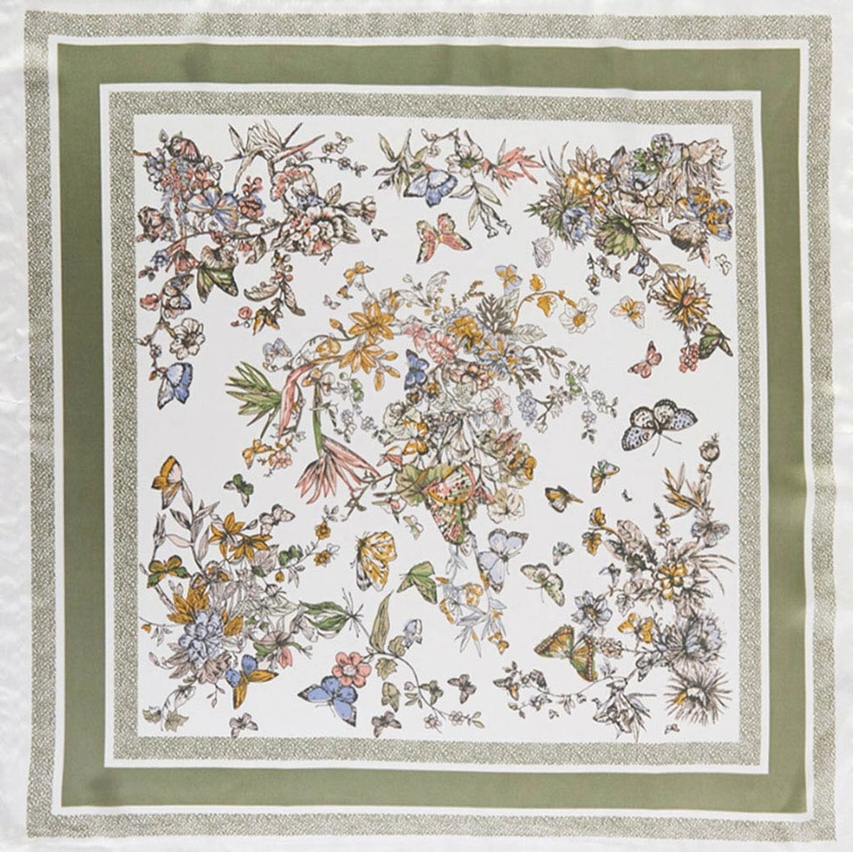 Chinoiserie Printed Satin Bandana Scarf