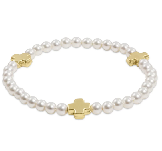 enewton Signature Cross Pearl Pattern 4mm Bead Bracelet - Gold