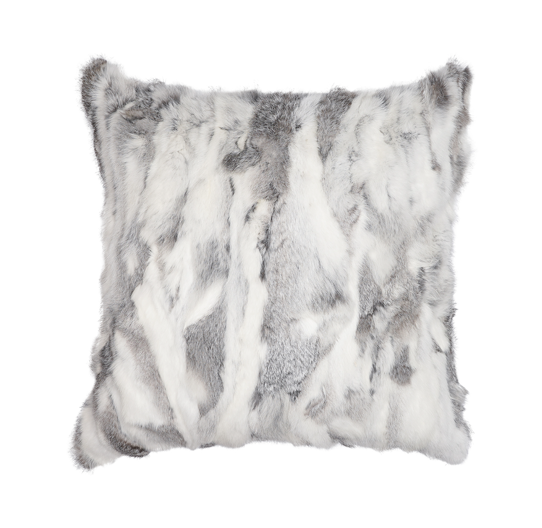 Grey Patch Rabbit Fur Pillow