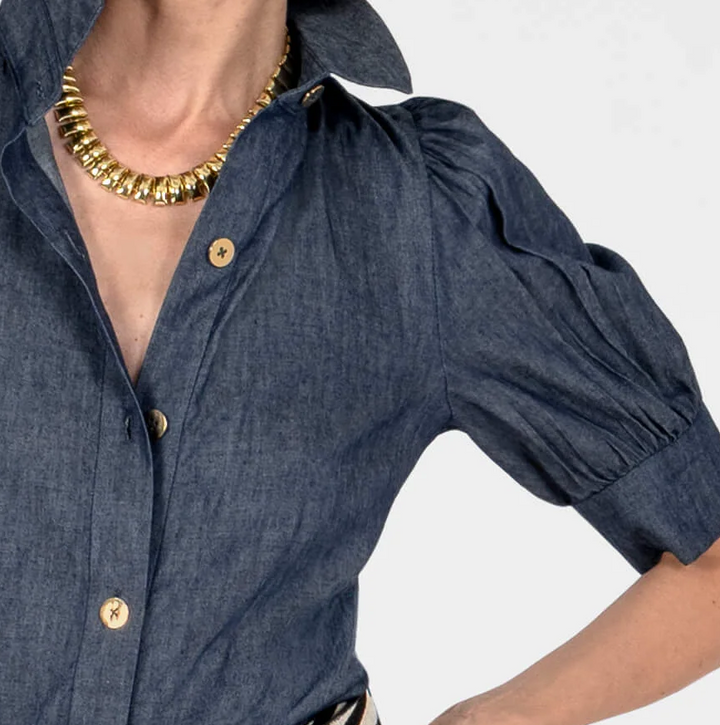 Puff Sleeve Top, Chambray