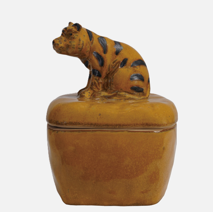 Stoneware Box w/ Tiger Handle