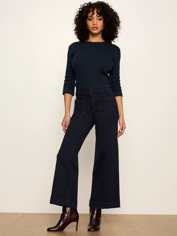 Chelsea Wide Leg Crop Jeans, Navy Blazer
