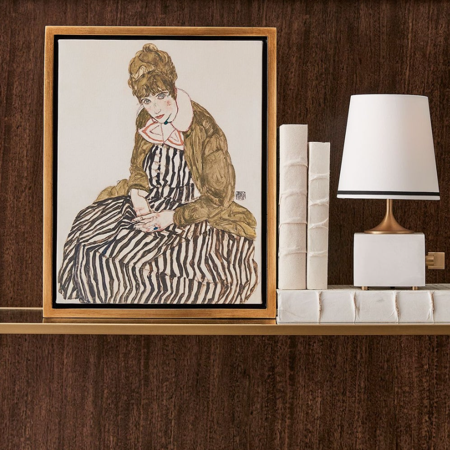 Edith w/ Striped Dress, Sitting, 1915 Framed Canvas - 13 Hub Lane   |  Small Wall Art