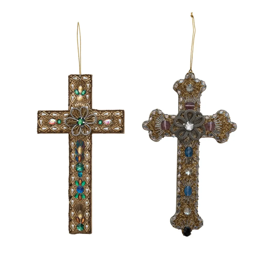 Beaded Metal Cross Ornament