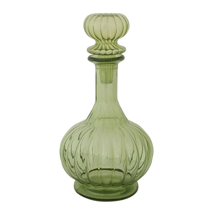 40 oz. Glass Ribbed Decanter, Green - 13 Hub Lane   |  Decanters