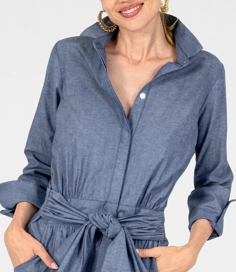 Breezy Blouson Dress, Chambray