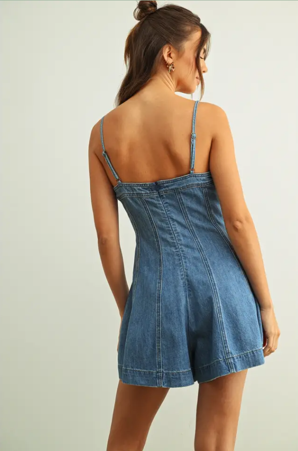 Paneled Romper, Washed Denim - 13 Hub Lane   |  