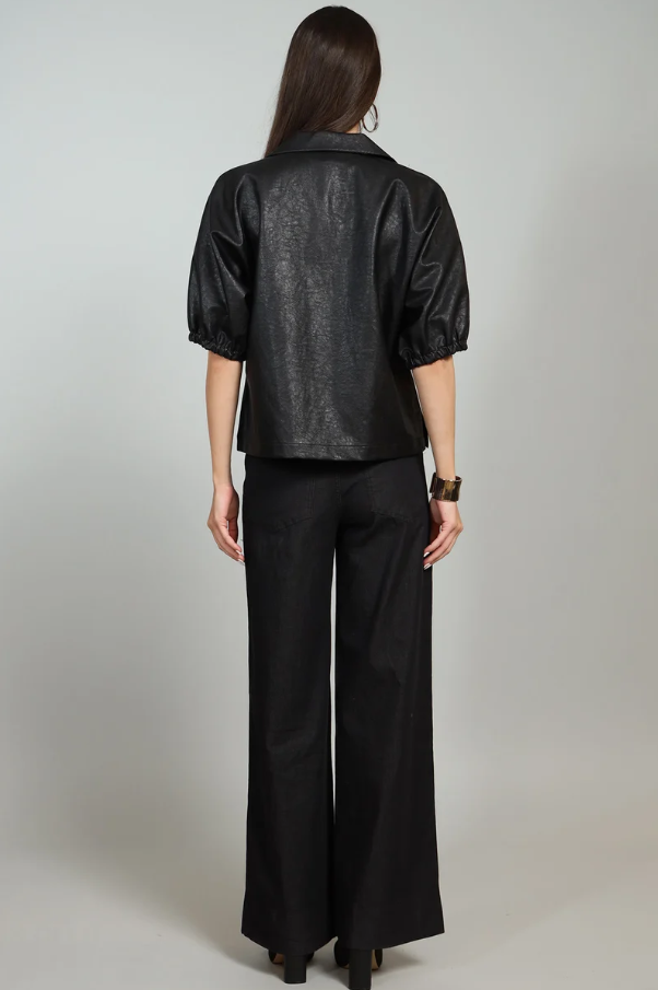 Nicole Vegan Leather Top, Black