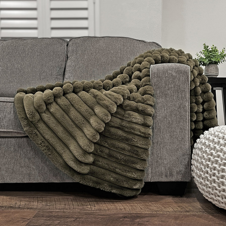 Puffy Faux Fur Throw, Olive