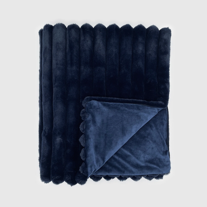 Puffy Faux Fur Throw, Indigo