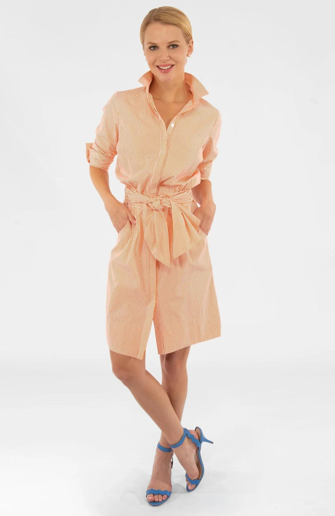 Wash & Wear Breezy Blouson Dress, Coral Stripe